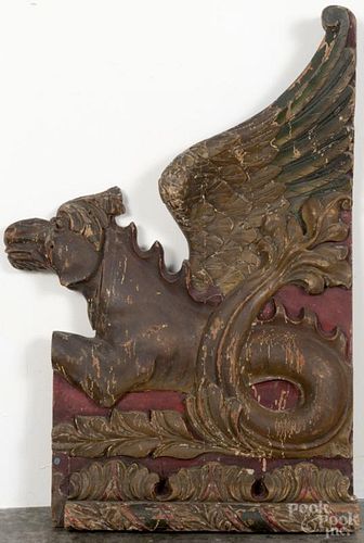 American carved and polychrome painted decorative side panel, possibly for a carousel, 19th c.