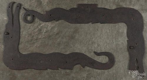 Four American snake-form iron figural door hinges, 19th c., 24 3/4'' h., 13 1/2'' w.