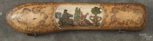 Italian wood and vellum painted utensil case, 18th c., 8 1/2'' l., together with a silver knife.