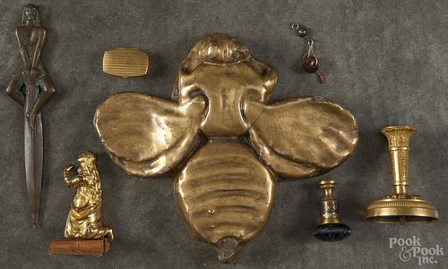 Continental personal and decorative articles, 19th c., to include a gilt stoneware bee, 8'' l.