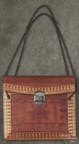 French gilded and tooled red Morocco leather wallet, 18th/19th c., 5 3/4'' h., 6 1/2'' w.