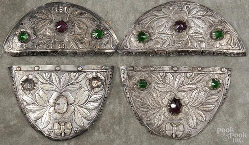 Two pairs of Indian silver-plated and jeweled decorative armor plates, largest - 4 1/4'' h., 6'' w.
