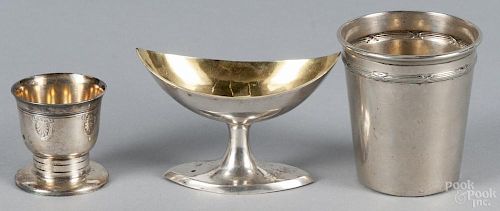 Two silver cups, together with a silver-plated example, tallest - 3'', 3.3 ozt.