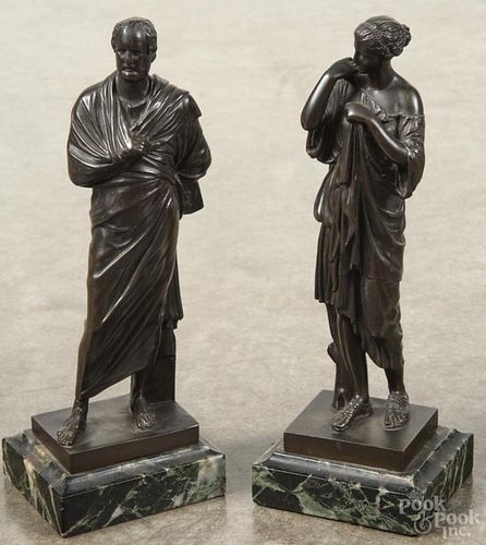 Pair of bronze classical figures, 19th c., after Ferdinand Barbedienne (French, 1810-1892), stamped