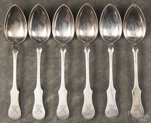 Set of six Austrian silver serving spoons, 13.60 ozt. Provenance: DeHoogh Gallery, Philadelphia.