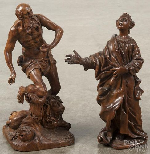 Continental carved wooden figures of Saint Jerome and Saint James, 19th/20th c., 10 1/2'' h.
