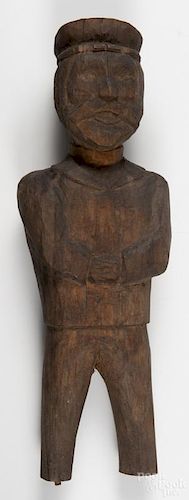 Folk art carved figure of a uniformed man, 19th c., 13 1/4'' h. Provenance: DeHoogh Gallery