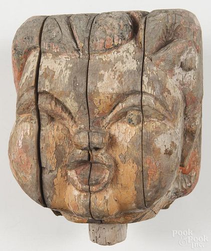 Carved and painted carnival head, late 19th c., 10'' h., 7'' w. Provenance: DeHoogh Gallery