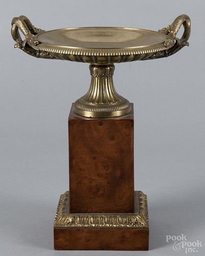 French gilt bronze tazza on a pedestal base, 19th c., 11 1/4'' h., 7'' dia. Provenance: DeHoogh Gallery