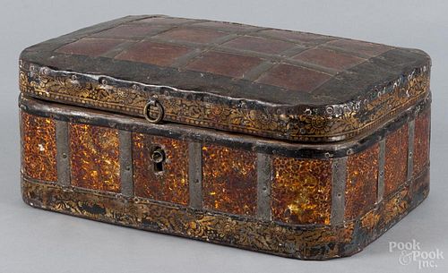 Continental lacquered wood and tin lock box, 19th c., 5 3/4'' h., 13 1/4'' w.