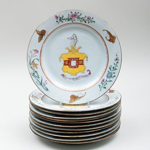 Set of Twelve Chinese Export Porcelain Armorial Plates 