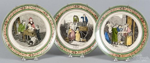 Three Adams Cries of London transfer porcelain plates, 20th c., 10'' dia.