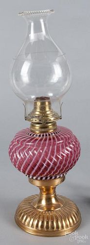 Victorian opalescent cranberry fluid lamp, 19th c., 18 1/2'' h.