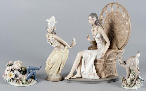 Four porcelain Lladro figures, tallest - 11 1/2''.