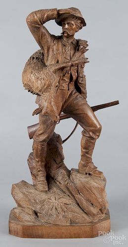 C. V. Bergen & Co., Interlaken carved figure of a hunter, 19th c., with a stag, 22 1/2'' h.