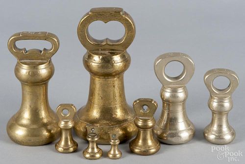 Set of eight brass bell weights, 19th c., largest - 7 lbs.