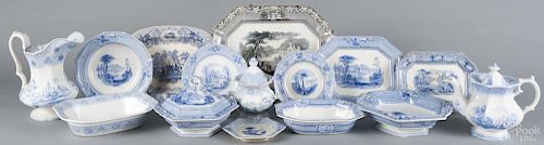 Fourteen pieces of blue and white transfer porcelain, 19th c., most are Ridgeway
