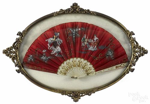 Two Victorian painted hand fans, ca. 1900, probably French, 19'' w.