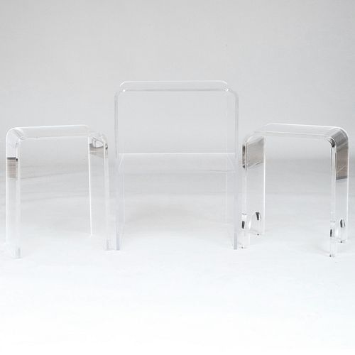 Two Millicent Zahn Small Lucite Telephone Tables on Casters