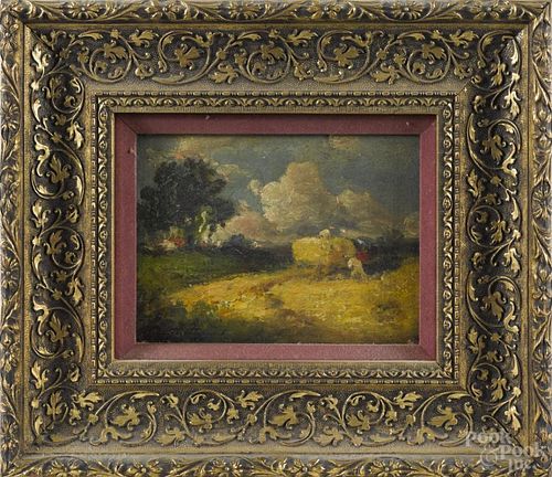 Oil on panel impressionist landscape, ca. 1900, signed indistinctly lower left, 6'' x 8''.