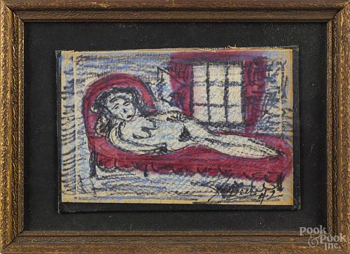 Chalk portrait of a nude woman, signed S. Decker and dated '42 in lower right, 5'' x 7 1/2''.