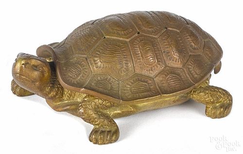Gilt bronze turtle inkwell, 2 1/2'' h., 6 1/2'' w.