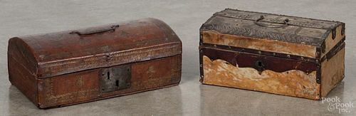 French tooled and gilt Morocco leather lock box, 18th c., 4'' h., 10 1/4'' w.