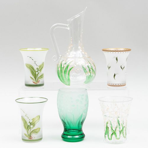 Group of Christian Dior Glassware Decorated with Lily of the Valley
