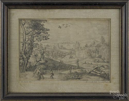 After Annabel Carache, landscape engraving, 18th c., 11'' x 16''.
