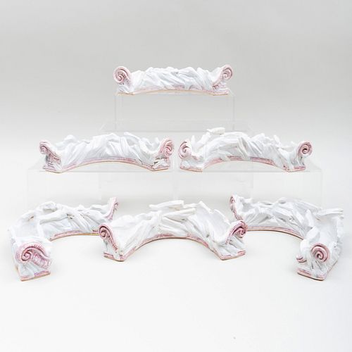 Group of Six Continental Glazed Crescent Shaped Posy Holders