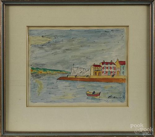 Elisee Maclet (French 1881-1962), watercolor harbor scene, signed lower right, 9'' x 11 1/2''.