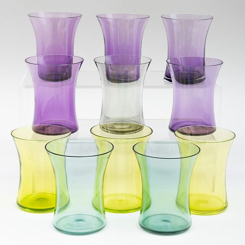 Group of Eleven Colored Glass Tumblers 