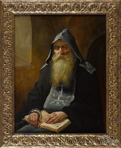 Contemporary oil on canvas of a Russian priest, signed illegibly and dated 2007 on verso