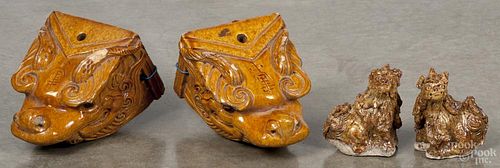 Pair of Chinese pottery dragon head architectural elements, 4 1/2'' h., 5 3/4'' w.