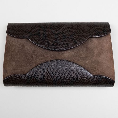 Yves Saint Laurent Brown Suede and Textured Leather Clutch