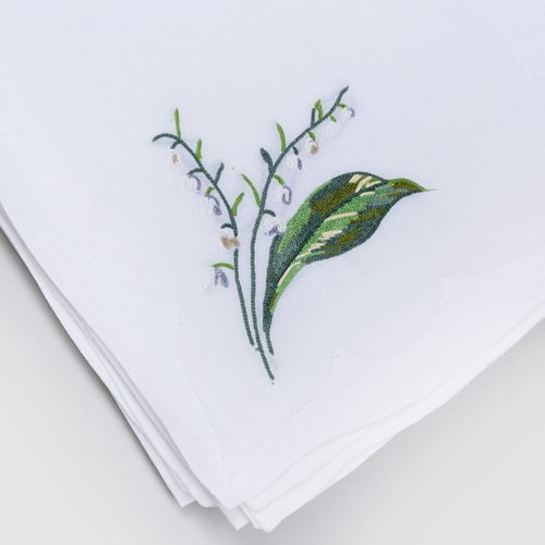 Set of Table Linens Embroidered with Lily of the Valley