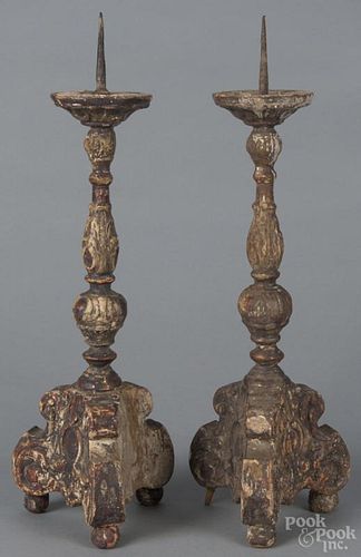 Pair of Italian carved and gessoed candlesticks, 18th c., 18 1/4'' h. Provenance: DeHoogh Gallery