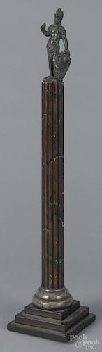 Italian bronze figure of a warrior, 18th c., on a reeded column base, 18 1/4'' h.