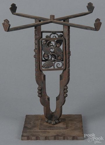 Arts and crafts iron table top stand, early 20th c., 10 3/4'' h. Provenance: DeHoogh Gallery