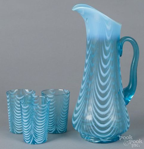 Victorian opalescent water pitcher set, late 19th c., pitcher - 13'' h.