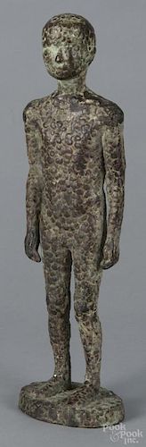 Bronze figure of a nude boy, 20th c., 12'' h.
