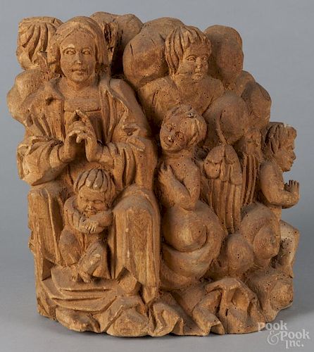 Carved religious figural group, 19th c., probably Mexican, 13'' h.