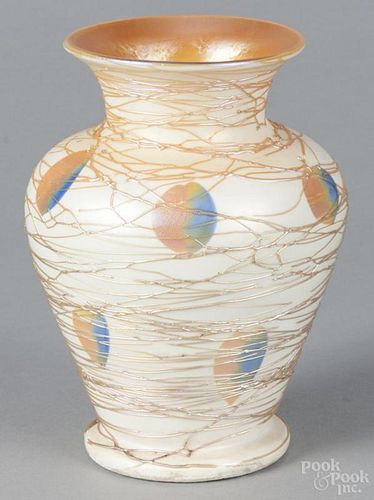 Art glass vase, 20th c., with threaded decoration, 7'' h.