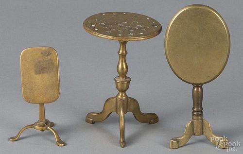 Three miniature brass candlestands, 19th c., tallest - 5 3/4''.