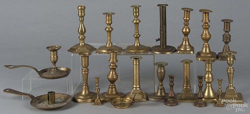 Brass candlesticks, 19th/20th c., tallest - 7''.