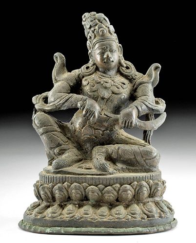 19th C. Tibetan Brass Statue Seated Prince w/ Dagger