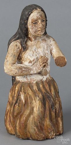 Continental carved and painted religious figure, 19th c., 12 1/2'' h. Provenance: DeHoogh Gallery