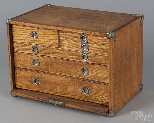 Oak machinist chest, ca. 1900, 10'' h., 14'' w.