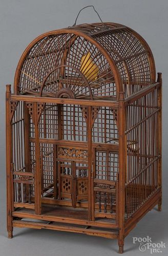 Chinese wooden bird cage, 19th c., 18'' h.