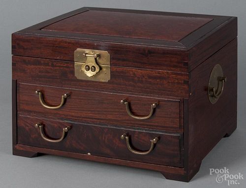 Chinese mahogany jewel chest, 20th c., 10'' h., 15'' w.